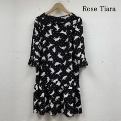 ローズティアラ 大きいサイズ ワンピース ひざ丈 フレアスカート チュニック アニマル 犬 猫柄 ドット プリント フリル 背面ジップ レディース 42 ISItems【USED】【古着】【中古】50146069