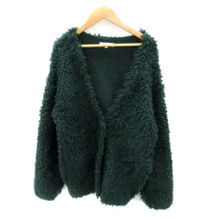 ナチュラルビューティーベーシック NATURAL BEAUTY BASIC プードルニットカーディガン Vネック 無地 ウール混 M 緑 グリーン /SY34