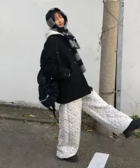 オヘシオ CHECK ハーフ ウール コート ブラック