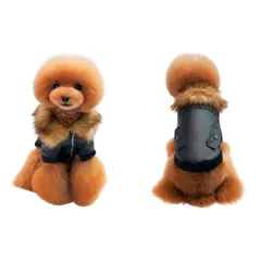 犬の服 冬 防寒 ファーレザーコート 革 ジャケット ブラック  Lサイズ ファーレザーコート レザージャケット 裏付き 厚手 防寒 コート あたっか 犬の服 冬服