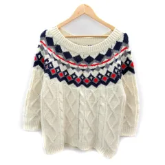 ロデオクラウンズ Rodeo Crowns ニット セーター 長袖 ラウンドネック ケーブル編み 総柄 オーバーサイズ F オフホワイト /SY11