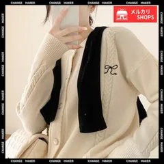 【送料無料】リボンワンポイント ニットカーディガン 秋冬 レディース パール調ボタン ニットトップス 長袖 クルーネック セーター 韓国風 ベーシック ニット 羽織り 無地 フェミニン オフィスカジュアル 新品 未使用 CH2HUANYI-001