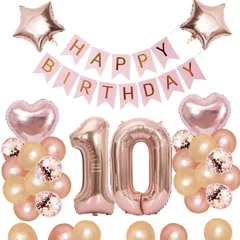 【迅速発送】10歳 誕生日 バルーン 風船 飾り付け セット 数字バルーン 10 HAPPY BIRTHDAYガーランド ハート風船 紙吹雪風船 バースデーバルーン 大人 女の子 ローズピンク