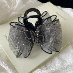 満天の星が輝くリボン バンスクリップ、ヘアクリップ、バナナクリップ、ヘアピン、髪留め、クリップ、髪飾り、大きめヘアピン、ヘアアレンジアクセント、韓国風、シンプル、おしゃれ、贈り物、レディース用 (グレー) 1