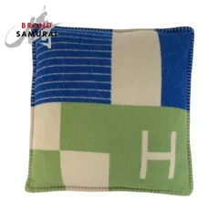 限定価格★エルメス　アヴァロン　ネイビー× グレー プレード　クッション美品 HERMES エルメス クッション アヴァロン CUSHION AVALON PM 50×50 lll