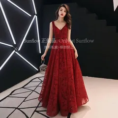 イブニングドレス ノースリーブ ワイン赤 パーティードレス スパンコール キラキラ Ｖネックロングドレス 二次会 お呼ばれccmlf0826p039