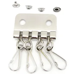 【迅速発送】クラフトパーツ屋 キーケース金具 4連 シルバー 5個 カシメ付き レザークラフト用