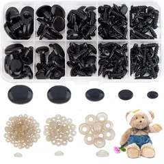 【迅速発送】SUPERFINDINGS 楕円形 さし目 ぬいぐるみ目 動物 プラスチック 犬の鼻 125個入り プラスチック 6/8/11/14/17mm ブラック 5サイズ 目玉さし鼻 ワッシャー付きプラスチック安全目 ドールアイ ドールメイキング クラフト