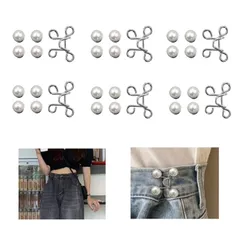 【迅速発送】6セット ジーンズ 調整ボタン BetterJonny 金属リベット付き 縫い目ない ウエストバックル 取り外し可能ボタウエストサイズ調節可能 交換用 (パール)