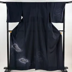 付下げ 身丈163cm 裄丈67.5cm L 単衣 流水 金彩 ぼかし 黒 正絹 秀品 【中古】