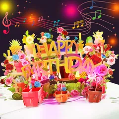 新品 3Dポップアップバースデーカード 音楽＆LEDライト付き 花束デザイン 女性向け 母 妻 娘 彼女 おばあちゃん 女友達への誕生日プレゼント
