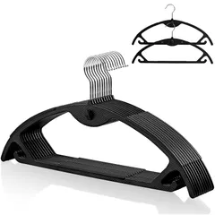 新品 ハンガー かたくずれ防止 10本組 SEWEI 跡がつかないハンガー ハンガー すべらない 洗濯ハンガー はんがー 360度回転フック 連結フック付 ジャケットハンガー 超薄型 乾湿両用 ブラック