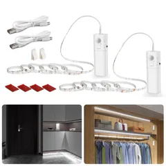 新品 Wobane 人感センサー led テープライト 4m 昼光色「2Mx2本・充電式・人感・明暗センサー・どこでも設置可・工事不要」 diy 自動点灯 階段 賃貸 壁 間接照明 足元灯 フットライト SMD2835 高演色 LEDテープ 2.5W 省エネ