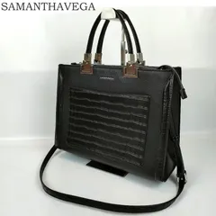 SAMANTHA VEGA サマンサベガ クロコ調BOX シンプル トートバッグ 大 ブラック系 黒 ２WAY ショルダーストラップ クロコ型押し 外側美品 サマンサヴェガ