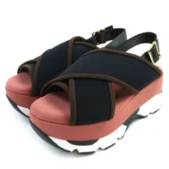 極美品△MARNI マルニ SAMA002708 レザー使い クロスストラップ 厚底 サンダル ブラック ピンク 37 保存袋付き イタリア製 レディース 極美品△MARNI マルニ SAMA002708 レザー使い クロスストラップ 厚底