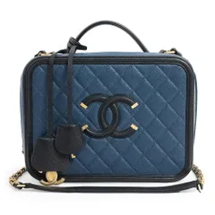 シャネル マトラッセ CCフィリグリー ラージ バニティ ケース ココマーク 斜め掛け 2WAY ショルダー ハンドバッグ キャビアスキン レザー ネイビー ブラック 紺 黒 アンティークゴールド金具 A93344 CHANEL（未使用　展示品）