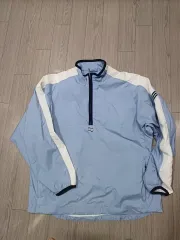 アディダス ハーフジップアップ ウィンドブレーカー スカイブルー/白 L