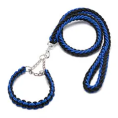 新品　首輪 リード ハーフチョーク 犬 ドッグ いぬ 太ナイロン 猫 ペット チェーン 小 中 大 極太 ペット チョーカー 編込み 大型犬 中型犬 小型犬 (ブルー/ブラック S)