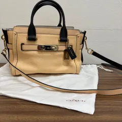 ◎ COACH コーチ ローグ 2way ハンドバッグ ショルダーバッグ レザー ベージュ×ブラック 美品