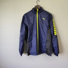 M10245 【Puma】プーマ ウィンドブレーカー ジャージ Lサイズ メンズ 上 長袖 ジップアップ ネイビー/イエロー ロゴ ポリエステル スポーツ