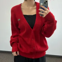 LACOSTE ラコステ 90s レッド ニットカーディガン