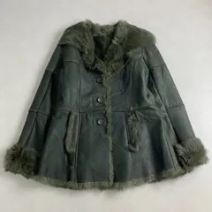 毛皮コート　ジャケット　ムートン　ラビット　リアルファー　希少　グリーン　Y2K　38 M・L相当