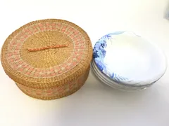 食器　皿　たち吉　RICHFIELD　日本製　丸皿　中皿　深皿　絵皿　花柄　青色　ブルー　白色　ホワイト　5枚セット　蓋付きかご付き　バスケット　まとめ売り　セット売り