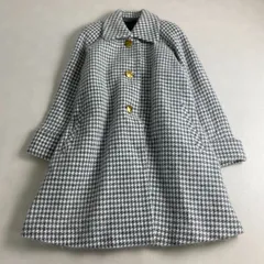 オンワード　ロングコート　大きいサイズ　ウール　毛足長　金ボタン　シャギー　千鳥格子柄　11号 L XL相当　ホワイト　グレー
