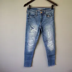 M10247 AMERICAN EAGLE OUTFITTERS アメリカンイーグル レディース サイズ4 S ブルー クラッシュ スキニーデニム ジェギング