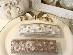✨インド刺繍リボン　バレッタ　パールホワイト　パールグレージュ　✨
