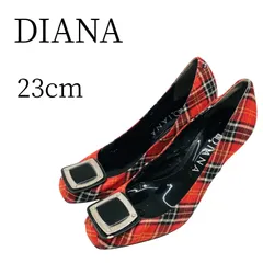 DIANA ダイアナ 赤 黒 チェック柄 パンプス 23cm HMR073-15