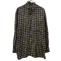 ROBERT STOCK 長袖 柄シャツ L ブラック ベージュ ボタン 胸ポケット シルク100% 総柄 長袖シャツ 総柄長袖シャツ 春物 a710-6938