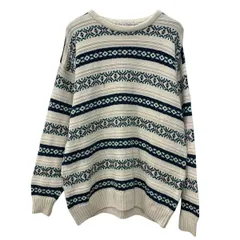 HEATHER & TWEED コットンニット セーター L ホワイト マルチカラー プルオーバー モックネック コットン100% 総柄 秋物 a710-6943