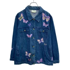 90s デニムジャケット M～ インディゴブルー ボタン バックプリント アームプリント 蝶々 カスタム アメカジ アウター 秋物 a710-6968