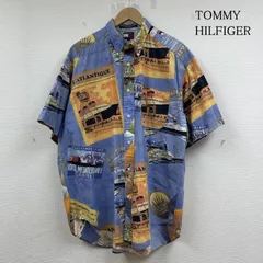 トミーヒルフィガー ボタンダウン 半袖 シャツ ブラウス 総柄 プリント 船 ボート柄 メンズ L ISItems【USED】【古着】【中古】50141367