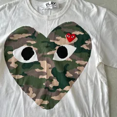 【PLAY COMME des GARÇONS】迷彩柄ハートプリント半袖Tシャツ ホワイト L 古着 メンズ レディース