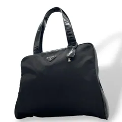 プラダ PRADA ハンドバッグ テスート ナイロン レザー エナメル 黒 ブラック 三角ロゴプレート A4収納 ワンショルダー トートバッグ 肩掛け可 z2 31