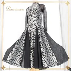社交ダンス 衣装 スタンダード ドレス ワンピース パーティ衣装 女性用 レディース オールシーズン 黒 lovely dancing ブラック系 グレイ系 長袖 ヒョウ柄 レース ショートスリット 大人 結婚式 フォーマル ダンスウエア