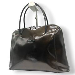 【美品】LONGCHAMP ロンシャン ロゾ ハンドバッグ トートバッグ 自立可 バンブー トグル パテントレザー エナメル ダークブラウン フランス製 レディース ビジネス 通勤 エレガント 人気モデル クリーニング済み E2