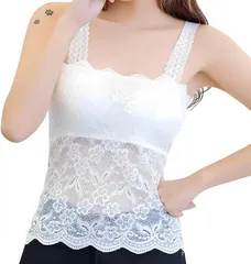 Kopi カップ付き レース インナー ノースリーブ 見せる 総レース 胸元カバー チラ見え防止 キャミソール 肌着 オールシーズン カップ付きタンクトップ スポーツ ベビードール (ホワイト,  L)