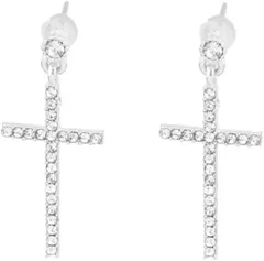 AREUM 十字架 ピアス クロス両耳 スタッドピアス プチプラ 高見え 揺れる ジュエリー アクセサリー (シルバー,  中)