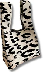 Liberte555 レオパード ヒョウ柄 バッグ ミニバッグ レディース ミニトートバッグ 小さいバック ニット (レオパード,  中型)