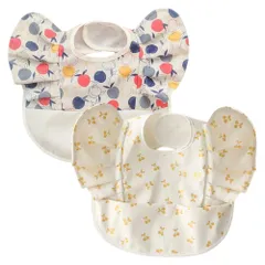 新品 ベビー 食事用エプロン 2枚セット 乳幼児 離乳食 ポケット付き 可愛い フリル袖 防水 洗濯機で洗える スウェーデンスタイル