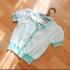 セミクロップド ニットカーディガン 半袖カーディガン