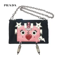 PRADA ロボット チェーンショルダーポーチ 1MB008 ナイロン×サフィアーノ 超美品【鑑定済み】
