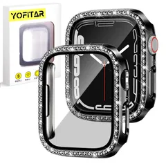 YOFITAR for apple Watch ケース キラキラ ラインストーン アップルウォッチ用保護カバー ガラスフィルム 一体型40mm/44mm series6/SE/5/4 レディース メンズ ジュエリー風 PC素材 全面保護 超薄型 装着簡単 耐衝