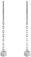 AREUM ピアス キューブ 垂れ下がり スティックピアス 両耳 片耳 チェーン キュービックピアス ロングピアス 揺れる 誕生日 彼女 女性 2つ入り (シルバー,  中)