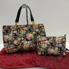 4526 Think Bee!  シンクビー！　ハンドバッグ　ポーチ　セット　ブラック　黒　花柄　フラワー　ハンドル付け替え可能　レディース　きれいめ　上品　エレガント　ゴブラン織り