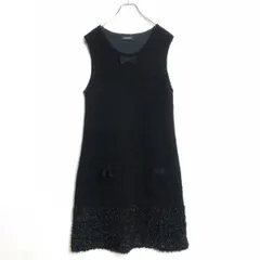 インゲボルグ★リボン&ラメ♪ニットワンピース ノースリーブ サイズ11 黒系 ウール混♪z16048