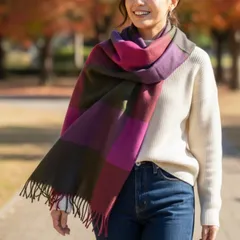 希少✨Loro Piana 最高級カシミヤ100% 大判ストール フリンジ 赤紫 東京ヒマワリ / NORTH PEACE FARM(ノースピースファーム) カシミヤ100